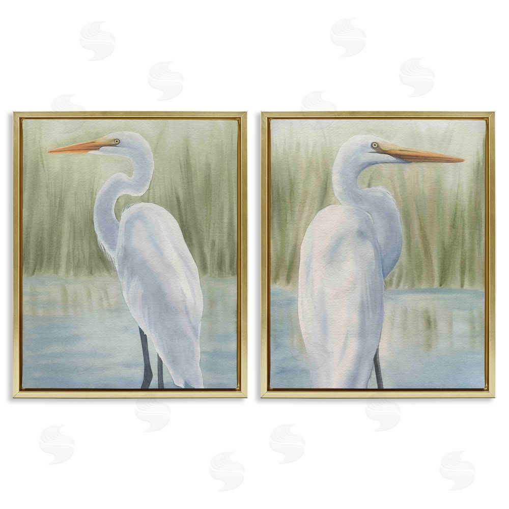 Grace Popp Egrets in Marshland Gold Floating Frame Canvas Wall Art Print