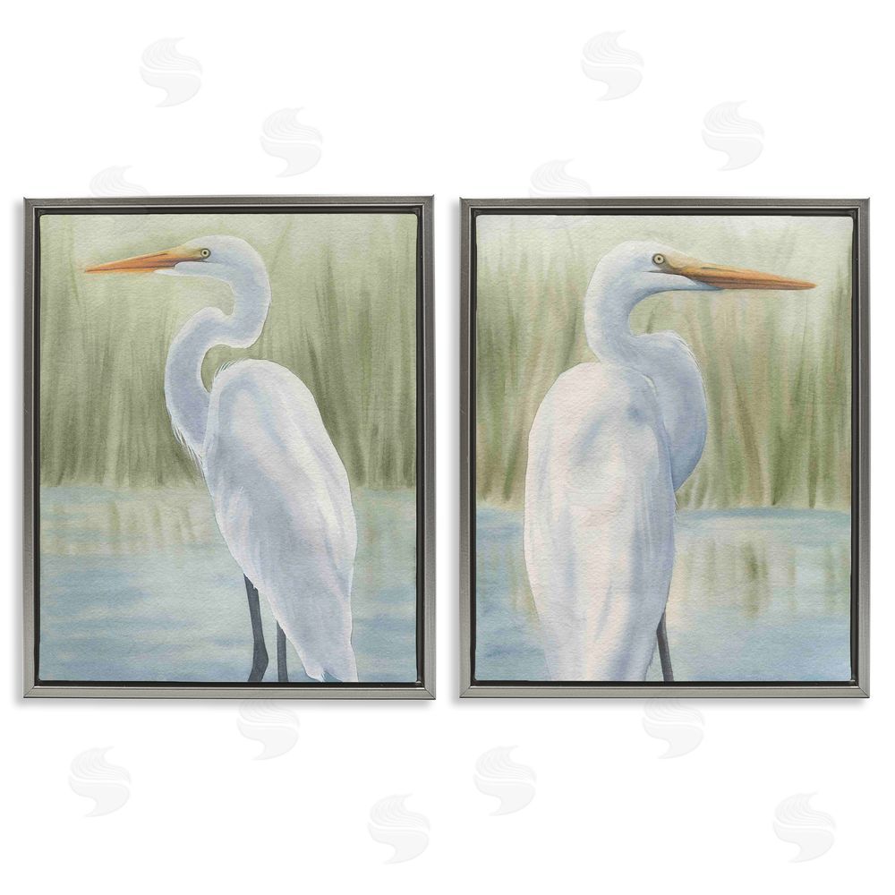 Grace Popp Egrets in Marshland Gray Floating Frame Canvas Wall Art Print
