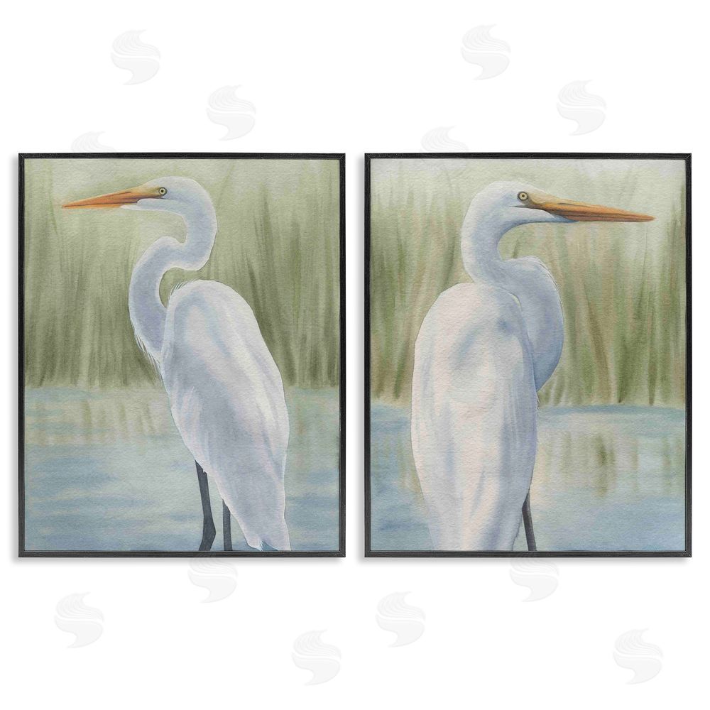 Grace Popp Egrets in Marshland Black Framed Giclee Wall Art Print