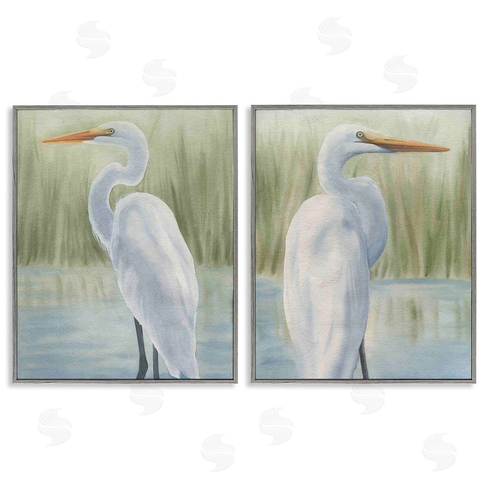Grace Popp Egrets in Marshland Gray Framed Giclee Wall Art Print