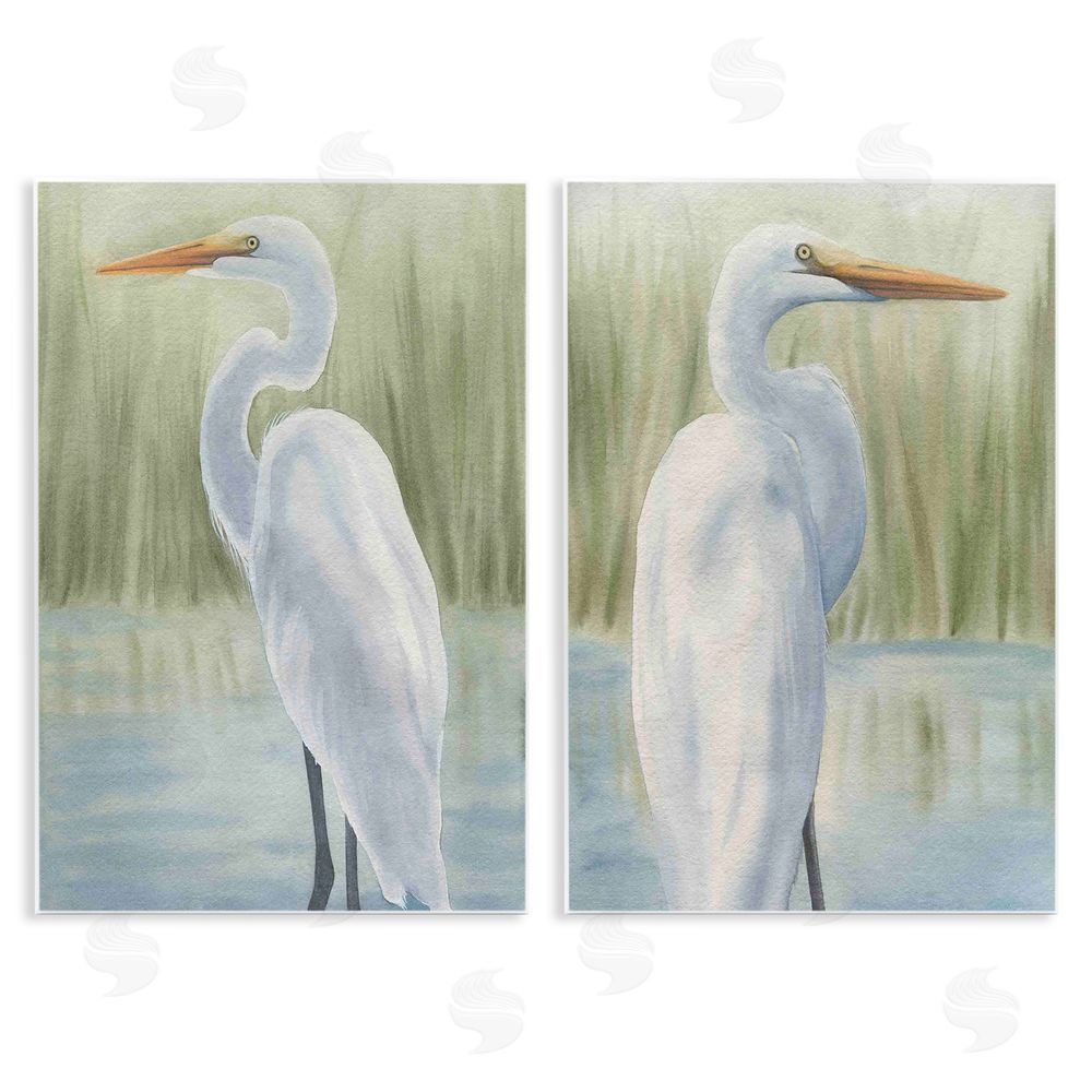 Grace Popp Egrets in Marshland Wooden Wall Plaque Art Print