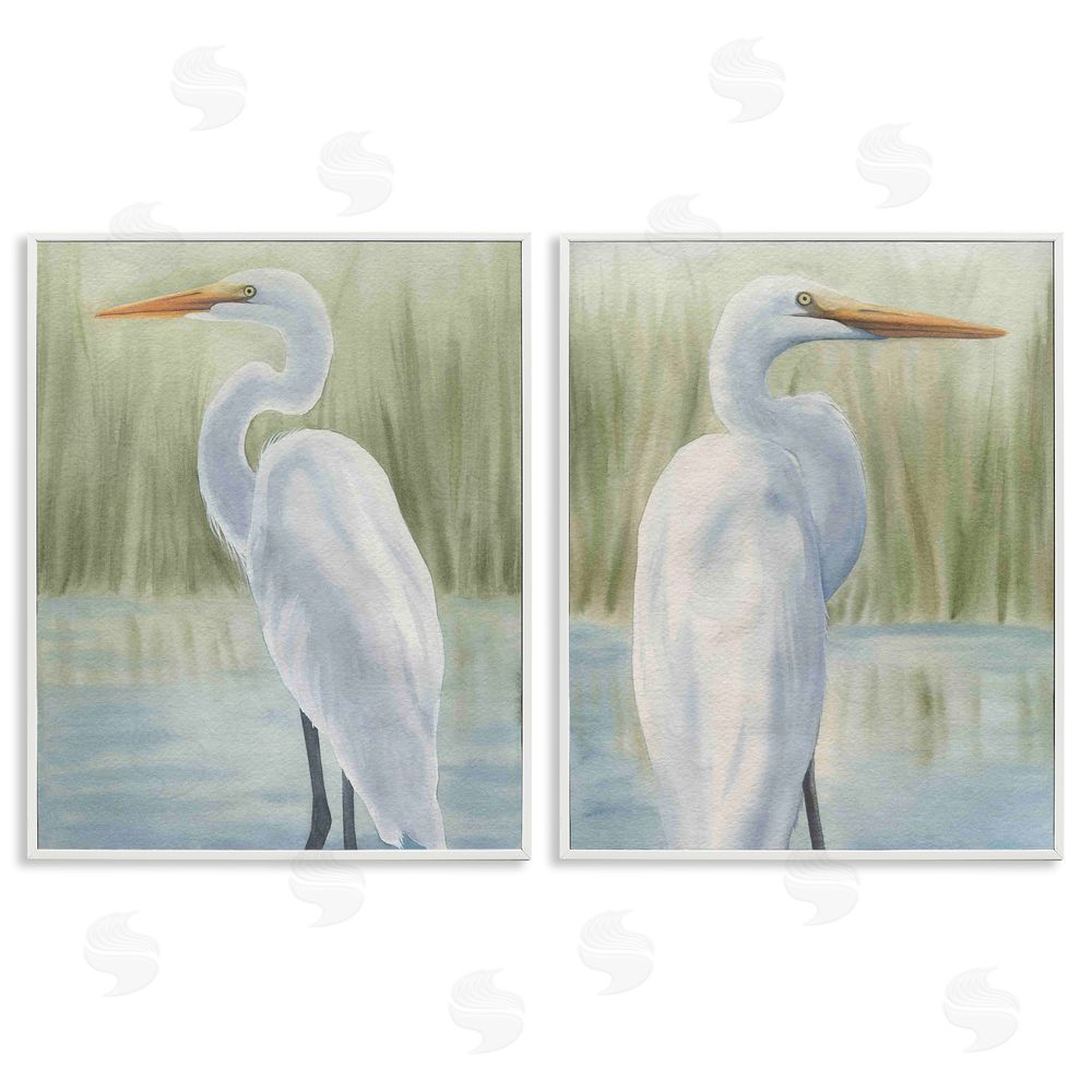 Grace Popp Egrets in Marshland White Framed Giclee Wall Art Print