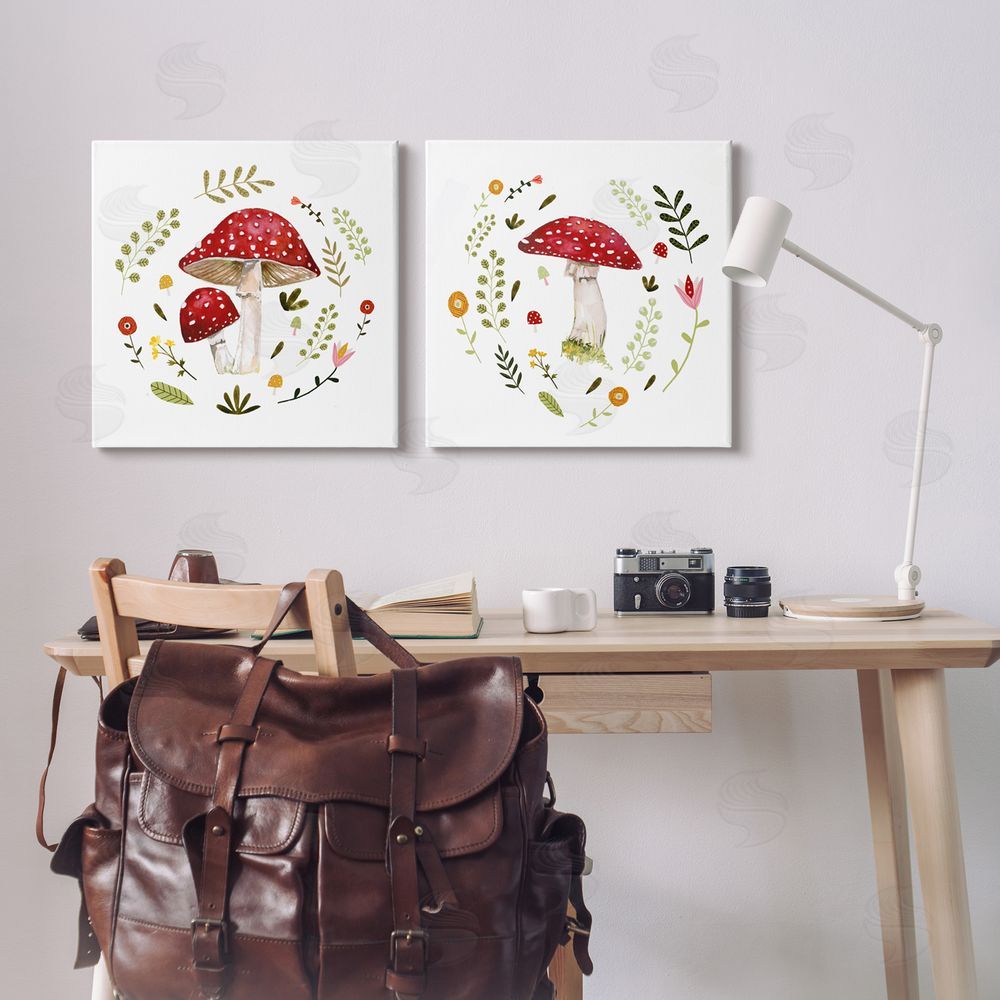 Victoria Barnes Mushrooms & Flower Sprouts Canvas Wall Art Print in Room