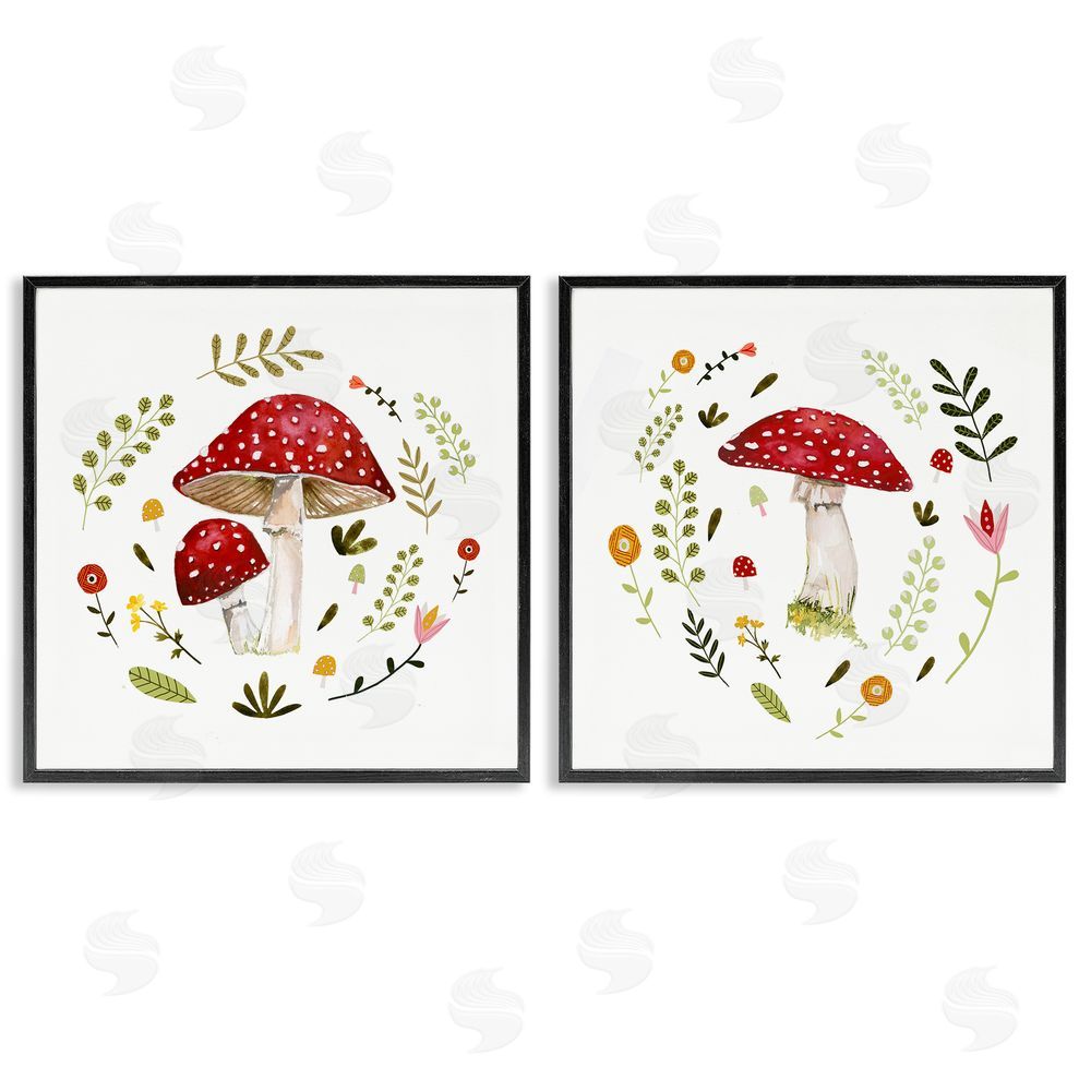 Victoria Barnes Mushrooms & Flower Sprouts Black Framed Giclee Wall Art Print