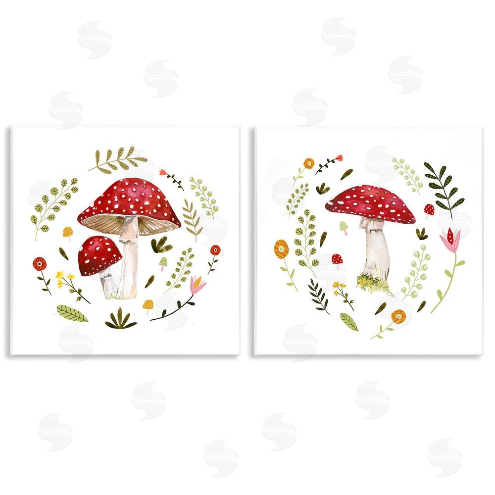 Victoria Barnes Mushrooms & Flower Sprouts Wooden Wall Plaque Art Print