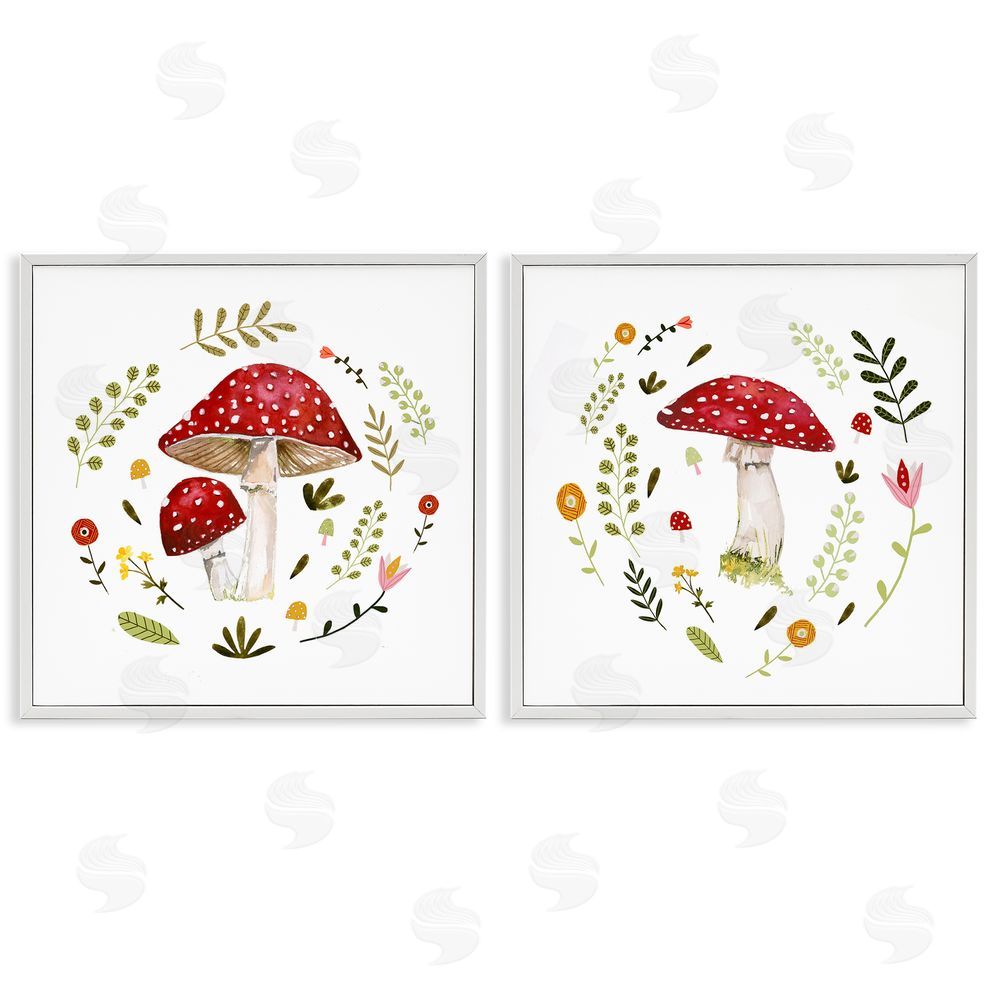 Victoria Barnes Mushrooms & Flower Sprouts White Framed Giclee Wall Art Print