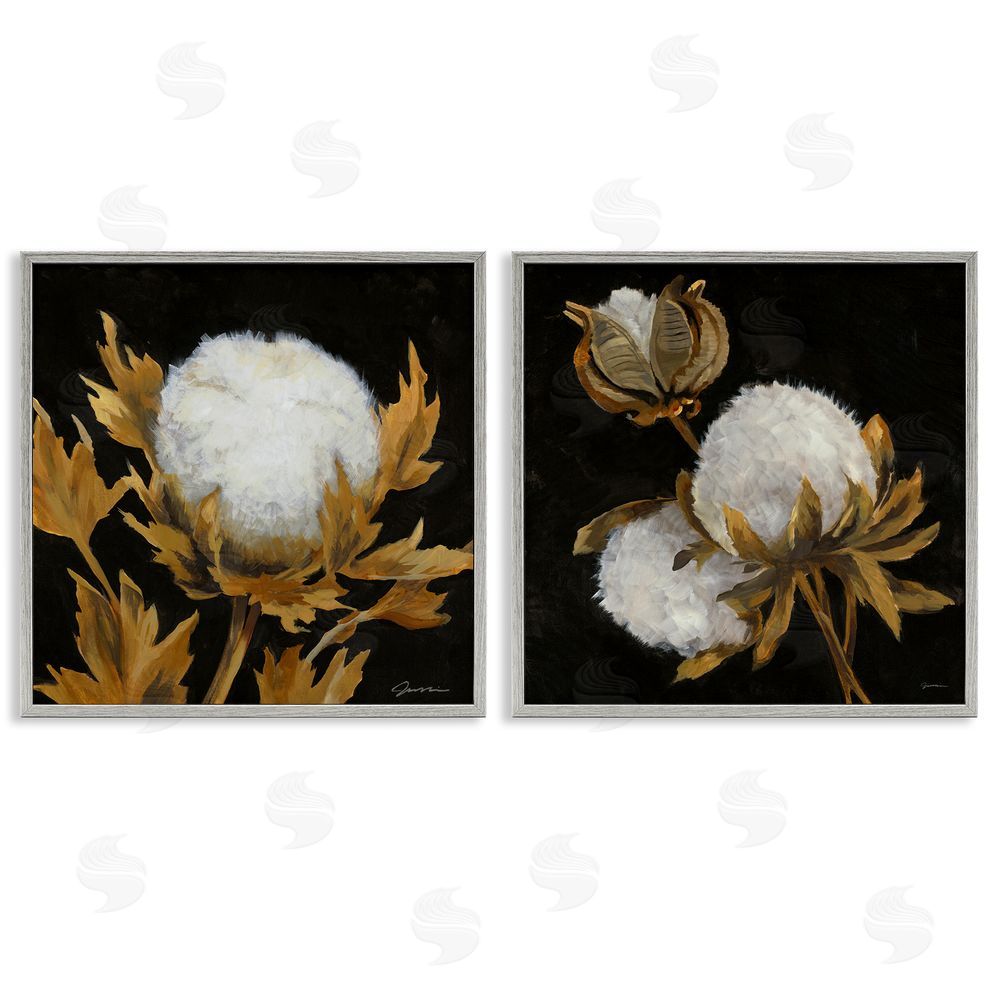Liz Jardine Dark Cotton Flowers Gray Framed Giclee Wall Art Print