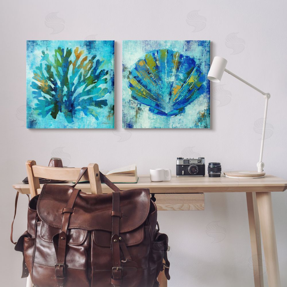 Liz Jardine Blue Sea Life Abstraction Canvas Wall Art Print in Room
