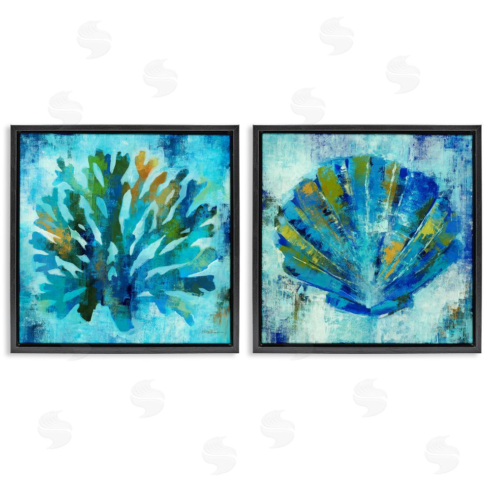 Liz Jardine Blue Sea Life Abstraction Black Floating Frame Canvas Wall Art Print