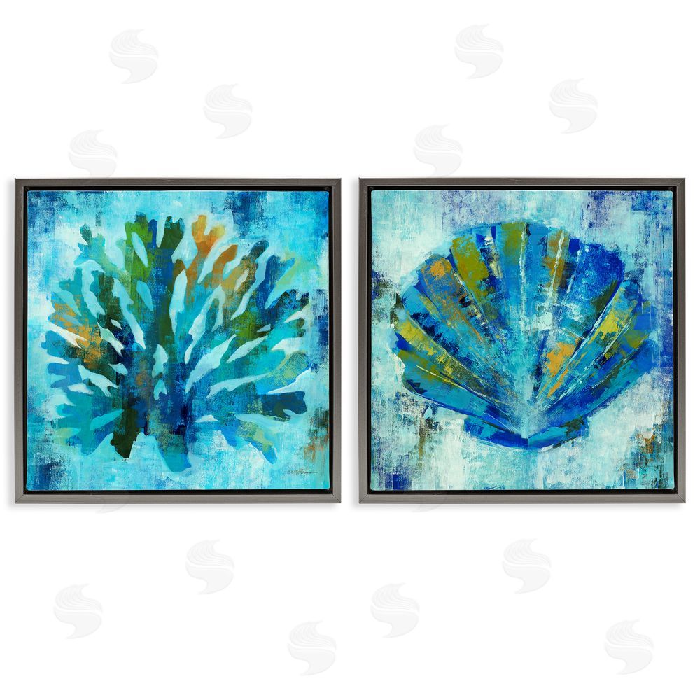 Liz Jardine Blue Sea Life Abstraction Gray Floating Frame Canvas Wall Art Print