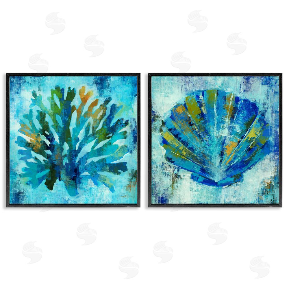 Liz Jardine Blue Sea Life Abstraction Black Framed Giclee Wall Art Print