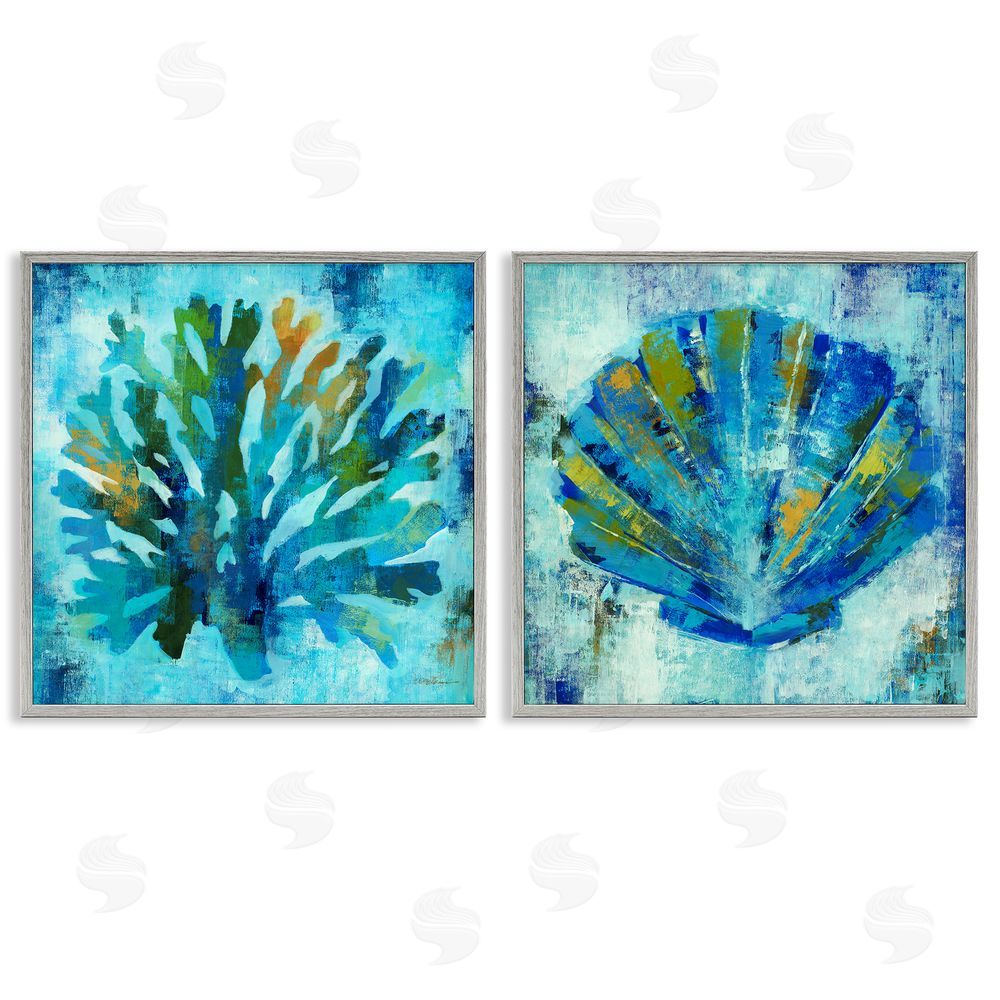 Liz Jardine Blue Sea Life Abstraction Gray Framed Giclee Wall Art Print