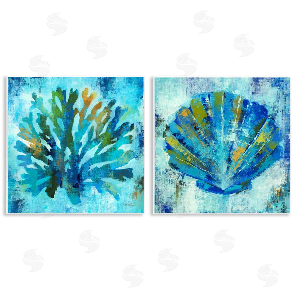 Liz Jardine Blue Sea Life Abstraction Wooden Wall Plaque Art Print