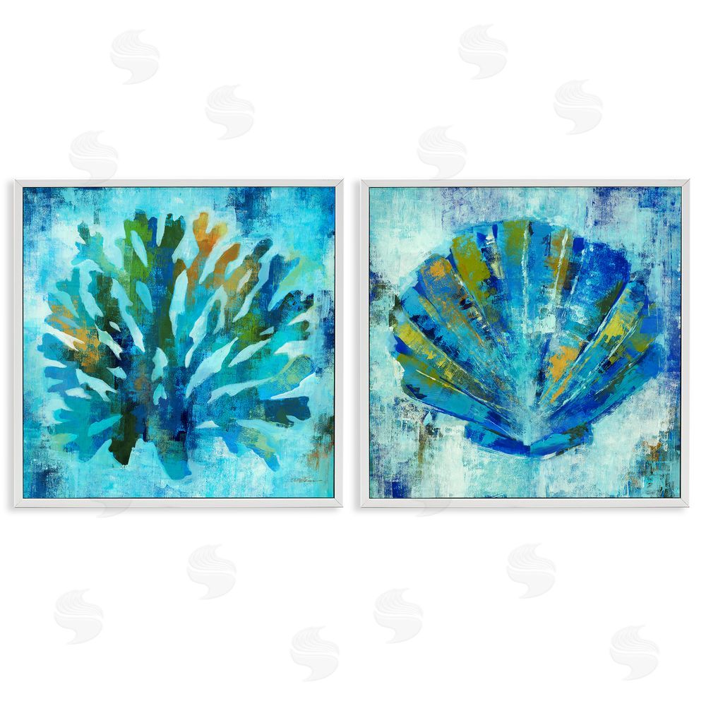 Liz Jardine Blue Sea Life Abstraction White Framed Giclee Wall Art Print