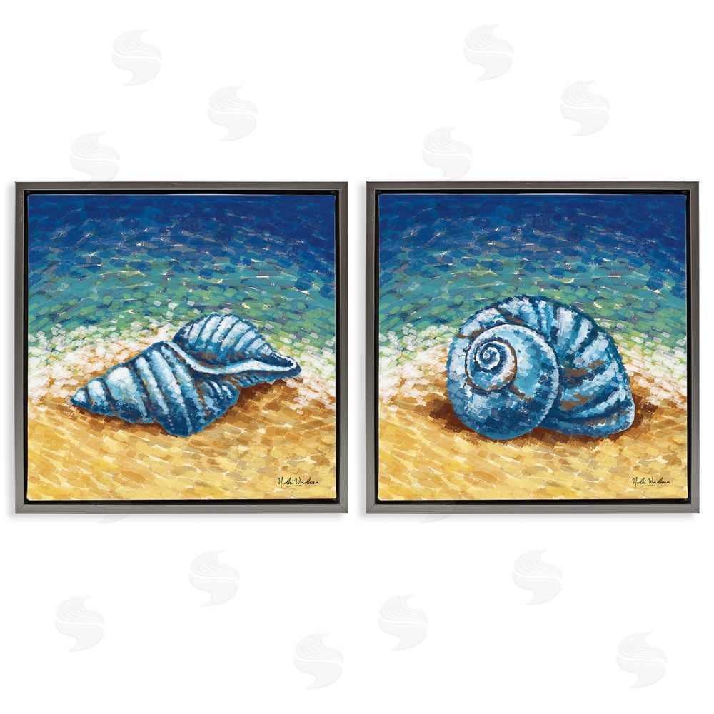 Nidhi Wadhwa Conch Shells on Shore Gray Floating Frame Canvas Wall Art Print