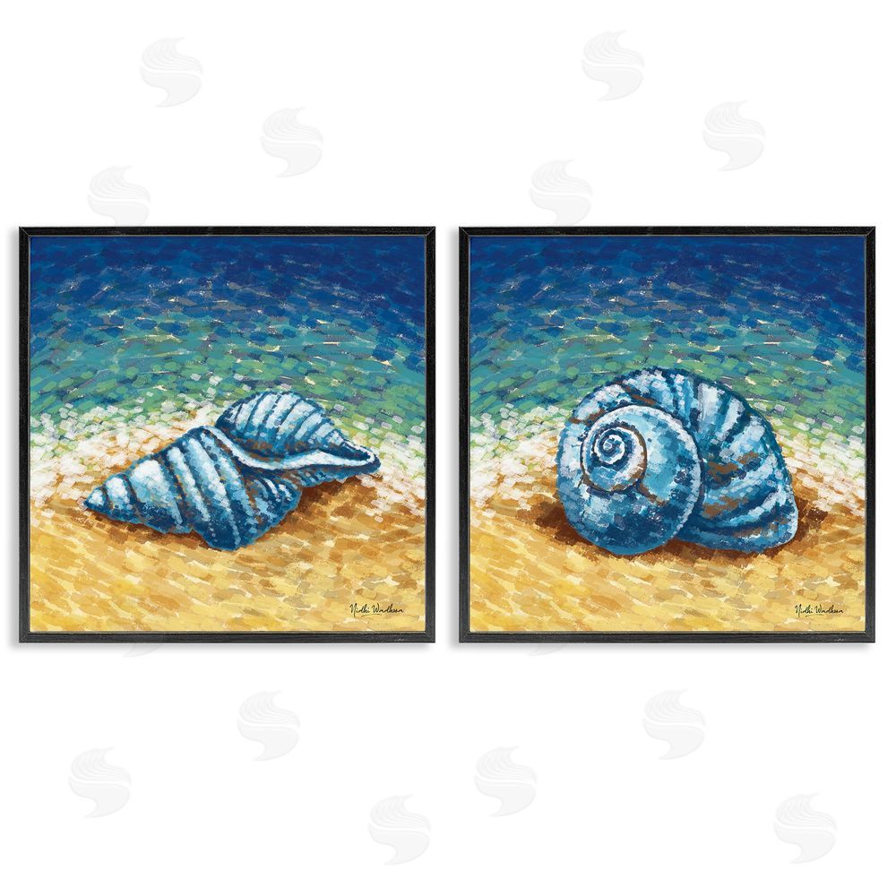 Nidhi Wadhwa Conch Shells on Shore Black Framed Giclee Wall Art Print