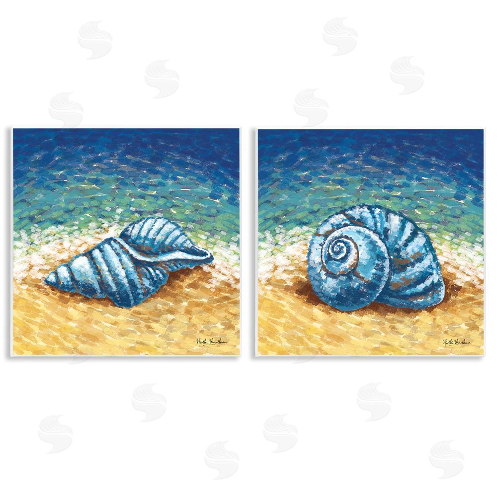 Nidhi Wadhwa Conch Shells on Shore Wooden Wall Plaque Art Print