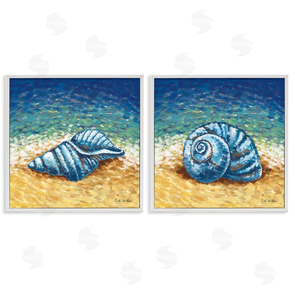 Nidhi Wadhwa Conch Shells on Shore White Framed Giclee Wall Art Print