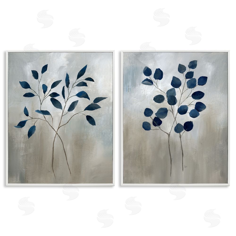 Nan Grey Botanical Sprigs White Framed Giclee Wall Art Print