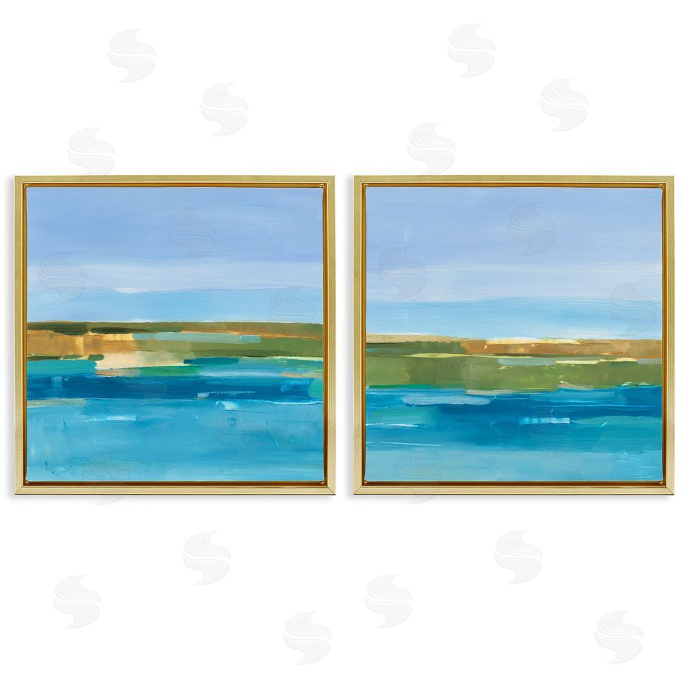 Ethan Harper Abstract Ocean Landscape Gold Floating Frame Canvas Wall Art Print