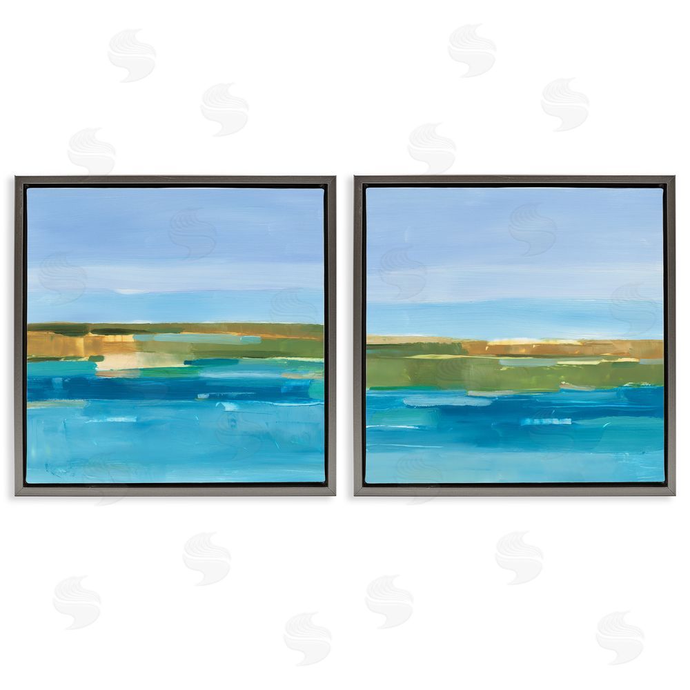 Ethan Harper Abstract Ocean Landscape Gray Floating Frame Canvas Wall Art Print