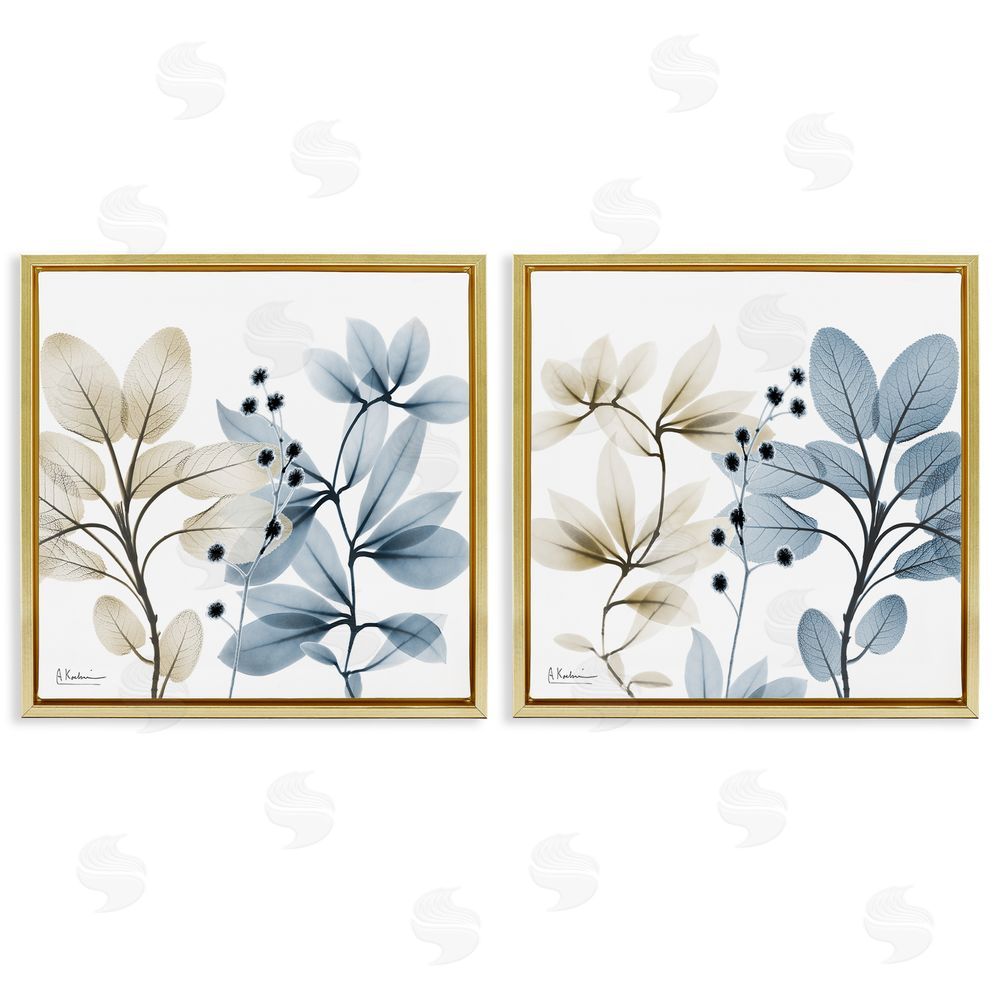 Albert Koetsier Contemporary Plant Sprigs Gold Floating Frame Canvas Wall Art Print