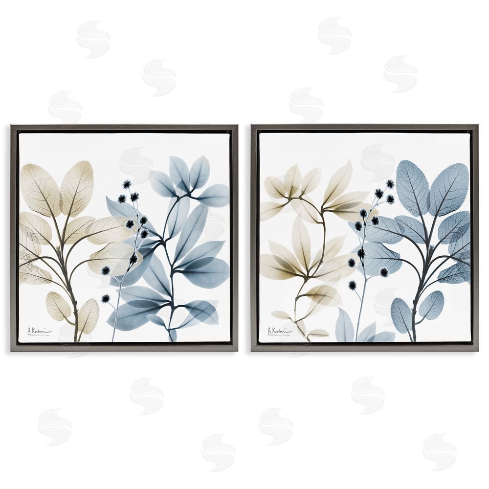 Albert Koetsier Contemporary Plant Sprigs Gray Floating Frame Canvas Wall Art Print