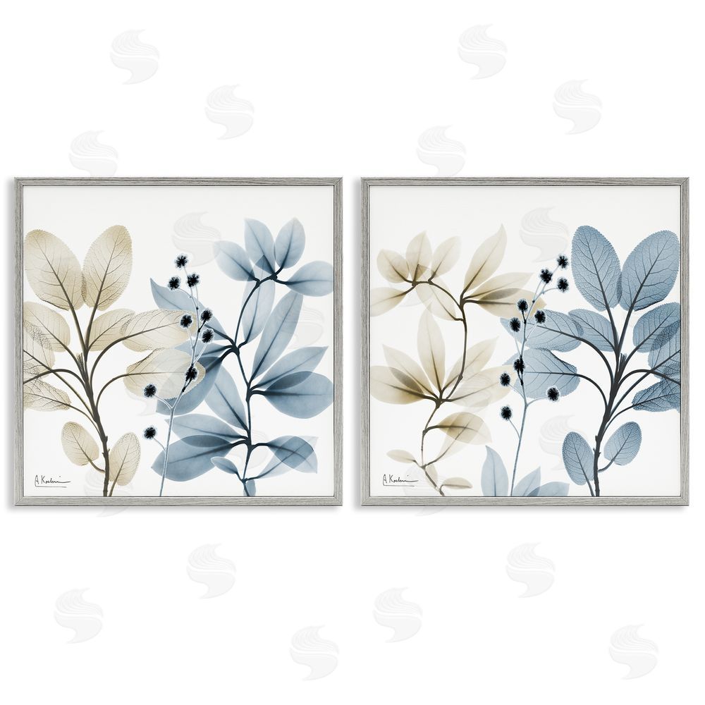 Albert Koetsier Contemporary Plant Sprigs Gray Framed Giclee Wall Art Print