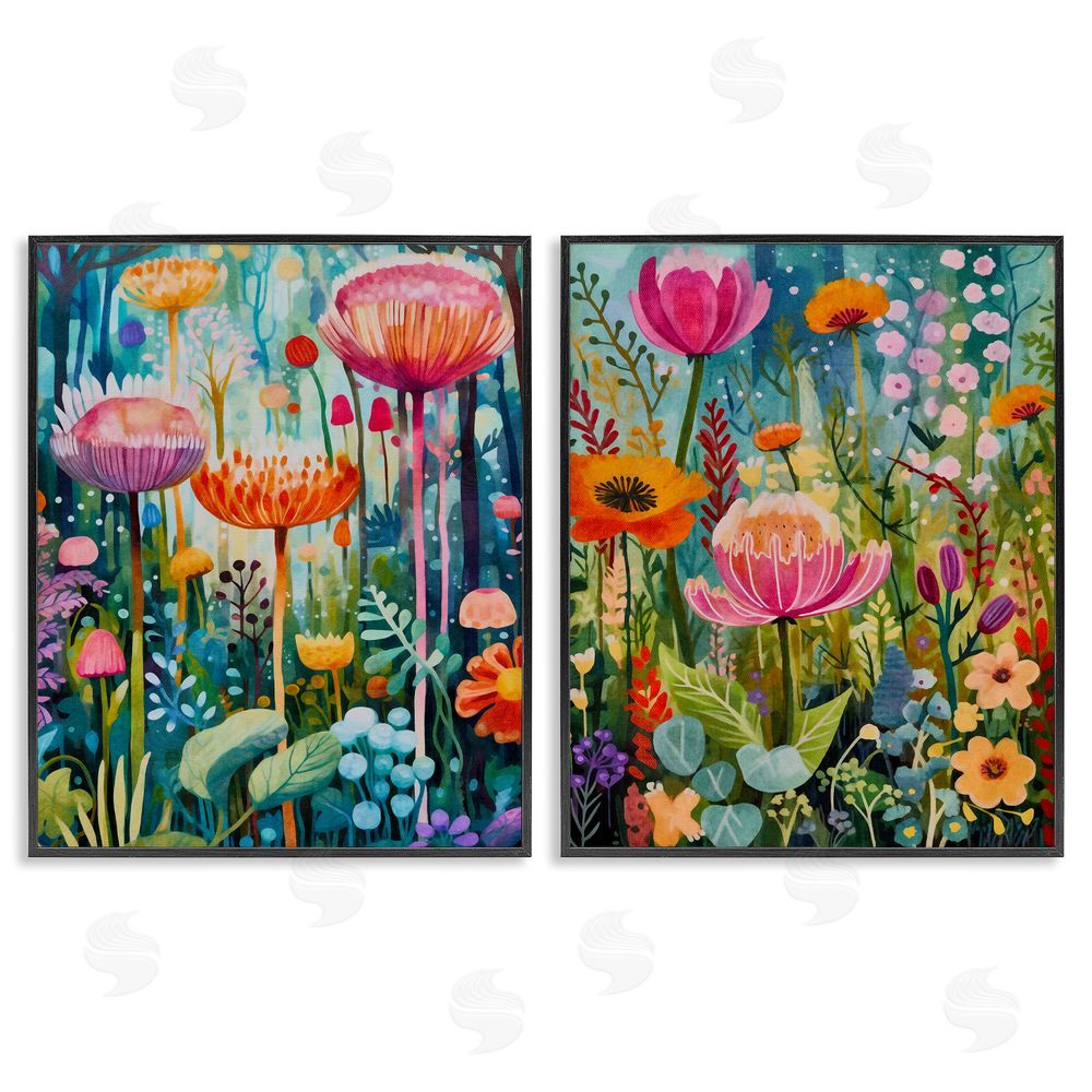 LSR Design Studio Whimsical Gardens Landscape Black Framed Giclee Wall Art Print