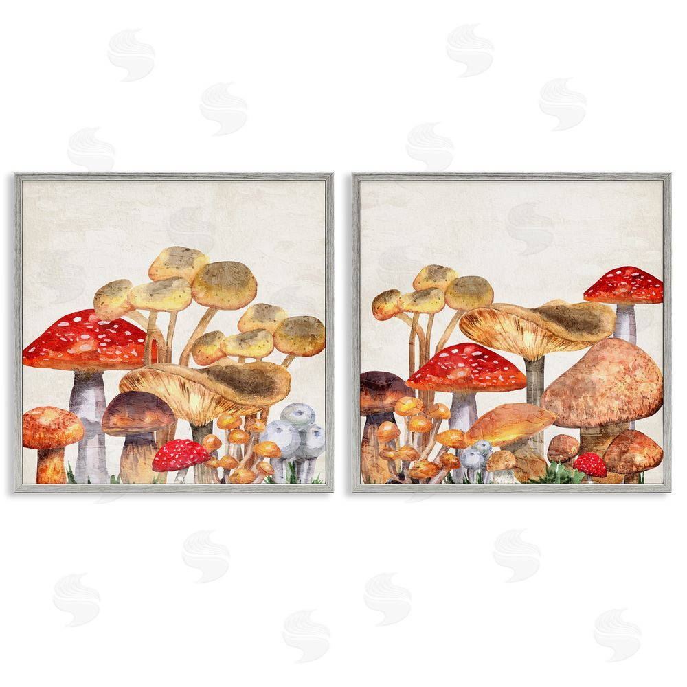 Kim Allen Various Cottage Mushrooms Gray Framed Giclee Wall Art Print