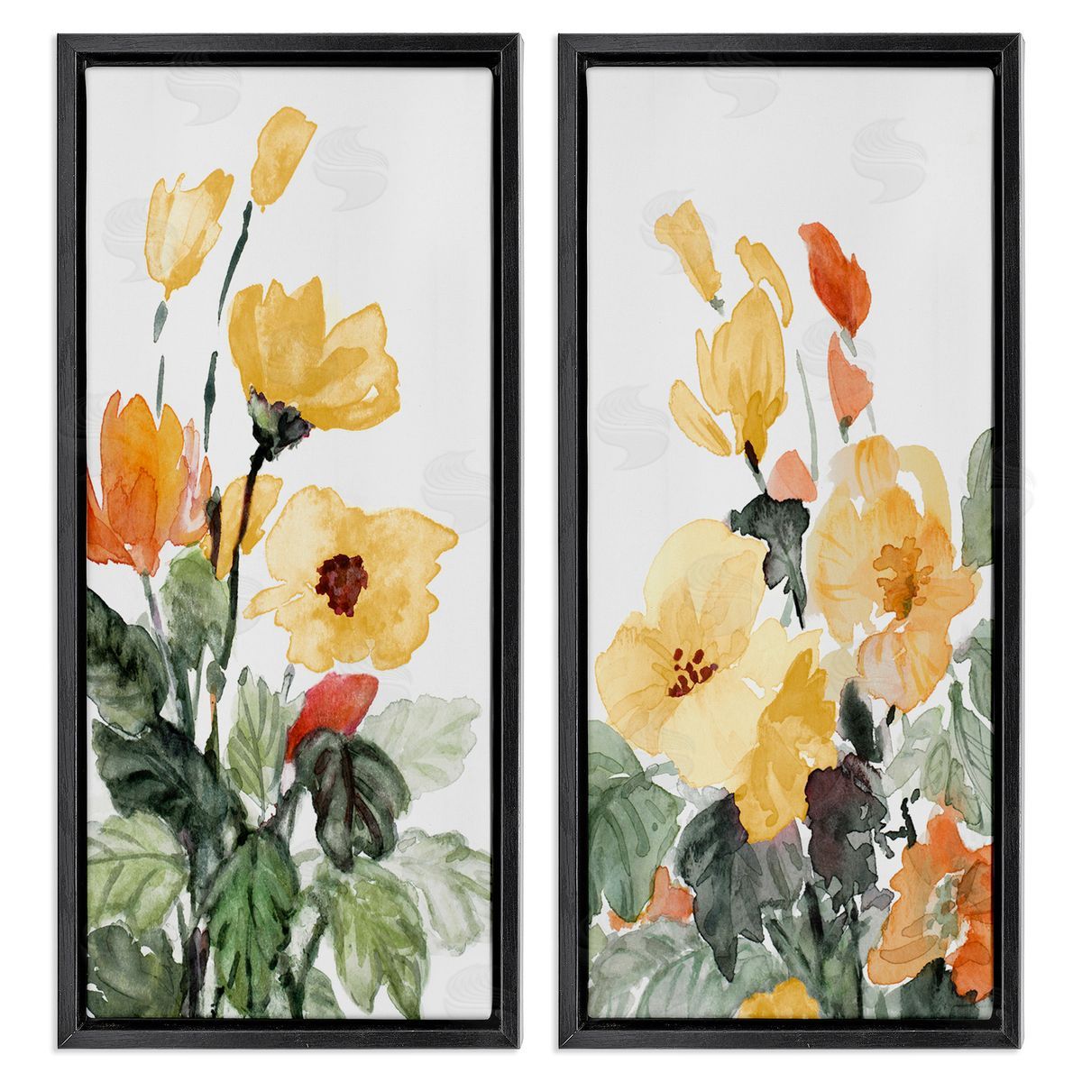 Yellow Spring Flowers Black Floating Frame Canvas Wall Art, Home Decor by Lanie Loreth