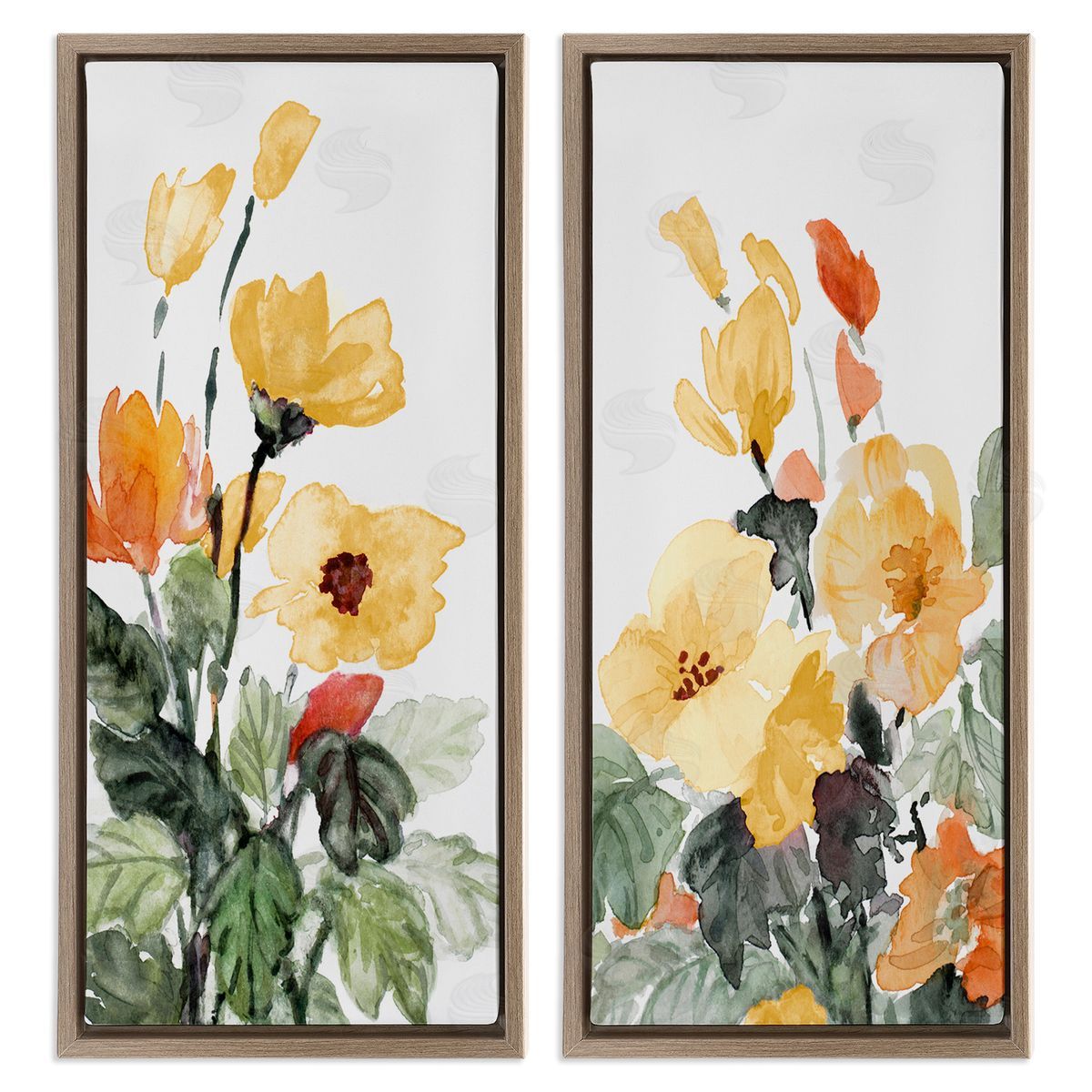 Yellow Spring Flowers Brown Floating Frame Canvas Wall Art, Home Decor by Lanie Loreth
