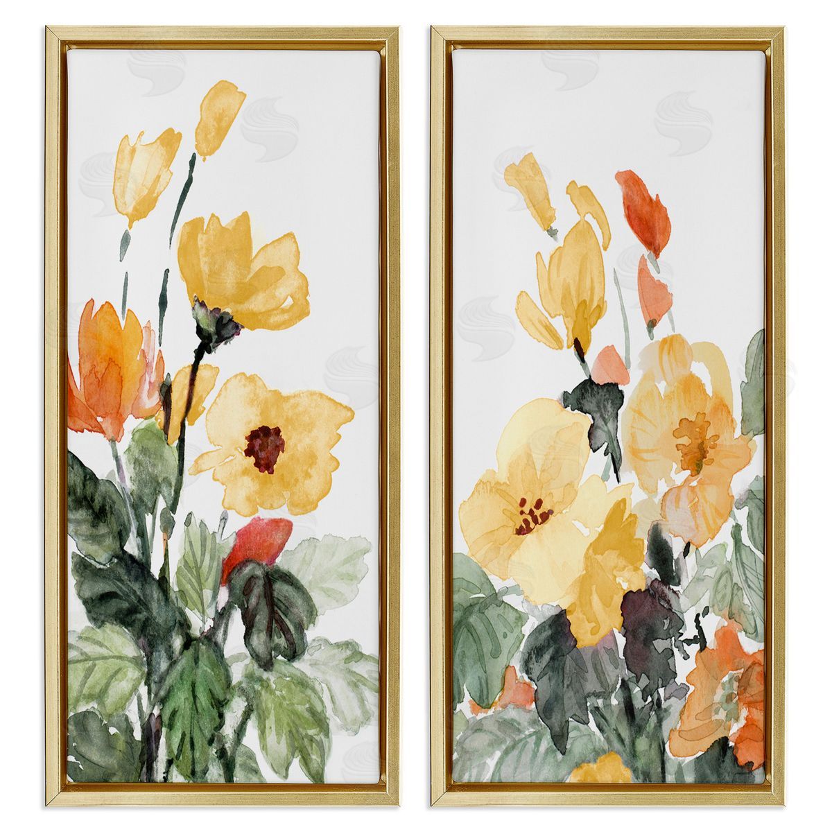 Yellow Spring Flowers Gold Floating Frame Canvas Wall Art, Home Decor by Lanie Loreth