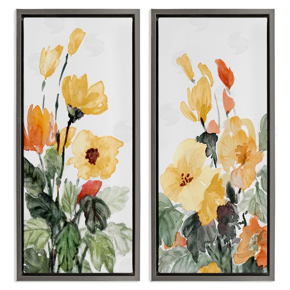 Yellow Spring Flowers Grey Floating Frame Canvas Wall Art, Home Decor by Lanie Loreth