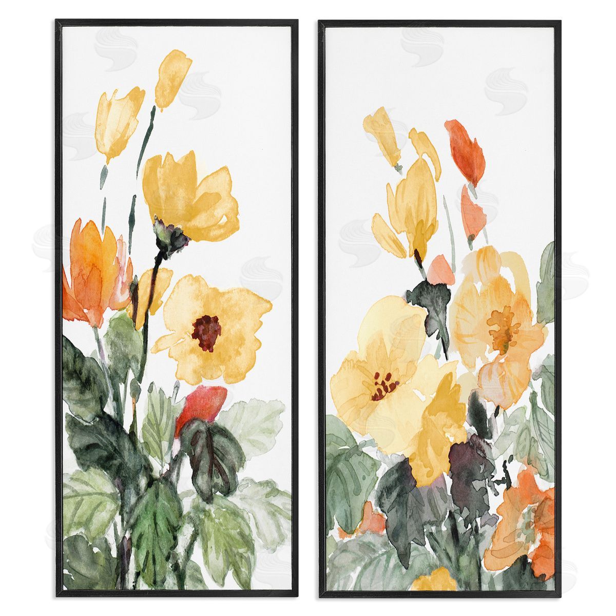 Yellow Spring Flowers Black Frame Print Wall Art, Home Decor by Lanie Loreth