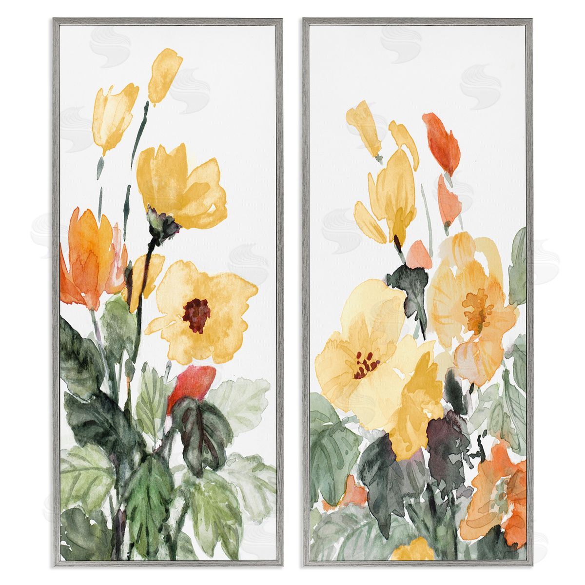 Yellow Spring Flowers Grey Frame Print Wall Art, Home Decor by Lanie Loreth