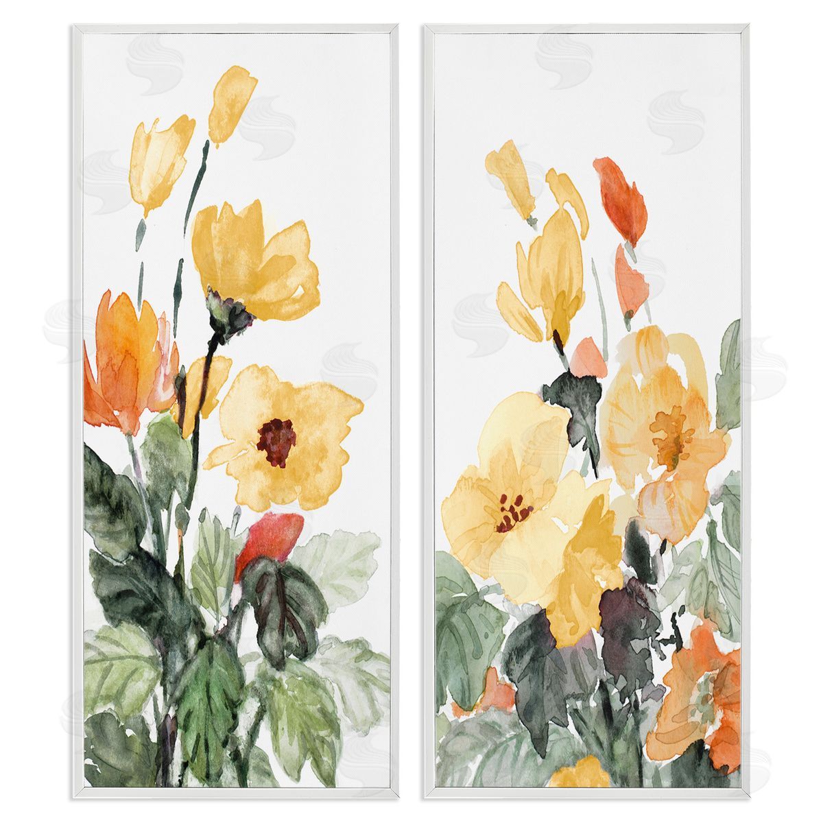 Yellow Spring Flowers White Frame Print Wall Art, Home Decor by Lanie Loreth