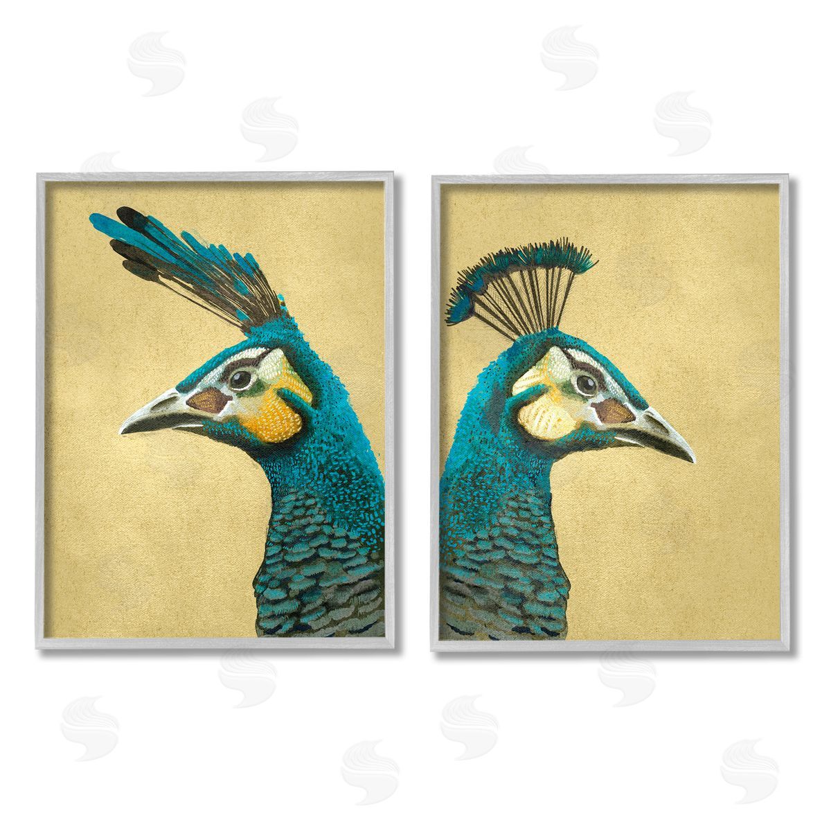 Katie O'Shea Teal Peacock Portraits Gray Framed Giclee Wall Art