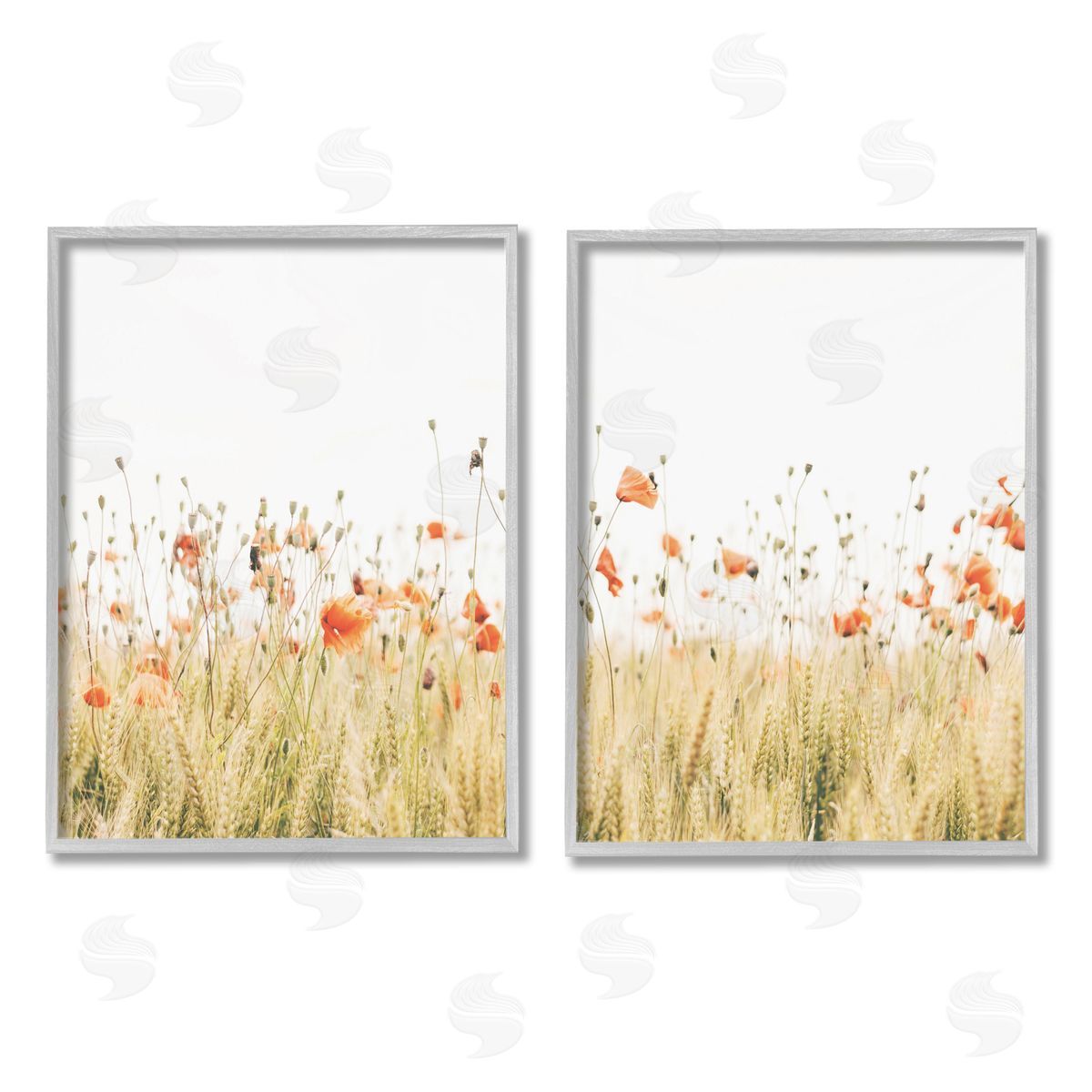 Krista Broadway Rural Poppy Field Gray Framed Giclee Wall Art