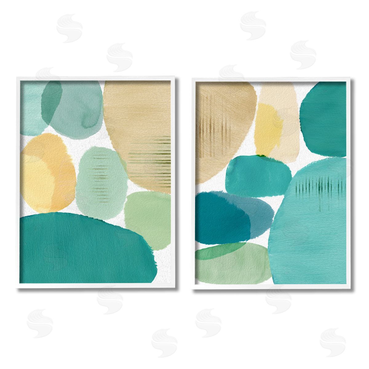 Flora Kouta Abstract Green Geometric White Framed Giclee Wall Art