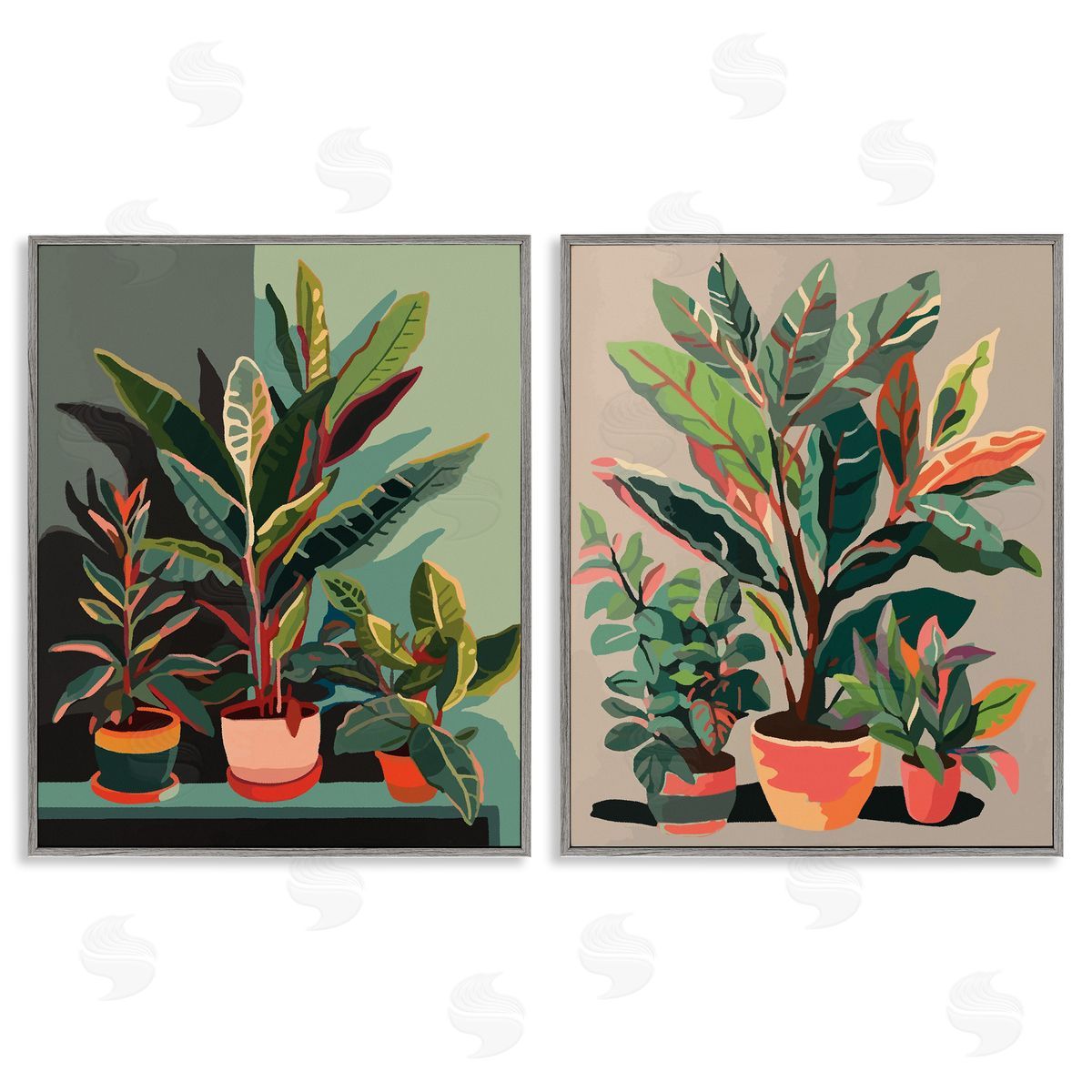 Various House Plants Grey Frame Print Wall Art, Home Decor by Ziwei Li