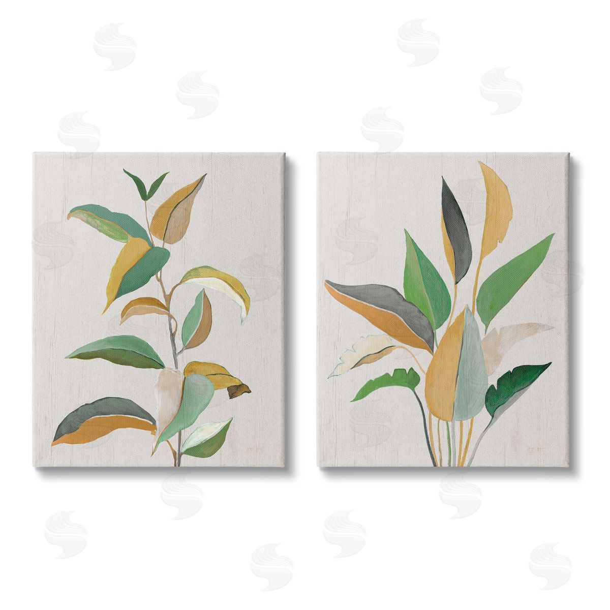Janet Tava Modern Split Plant Leaves Canvas Wall Art Print
