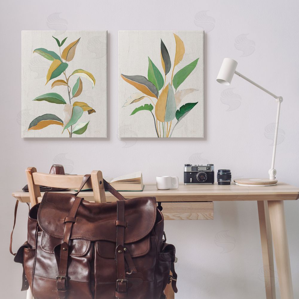 Janet Tava Modern Split Plant Leaves Canvas Wall Art Print in Room