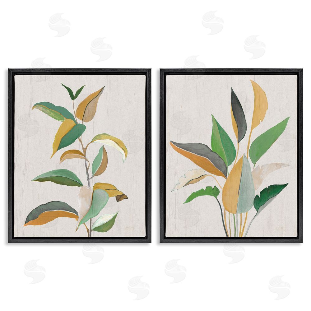 Janet Tava Modern Split Plant Leaves Black Floating Frame Canvas Wall Art Print