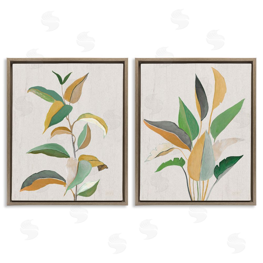 Janet Tava Modern Split Plant Leaves Brown Floating Frame Canvas Wall Art Print