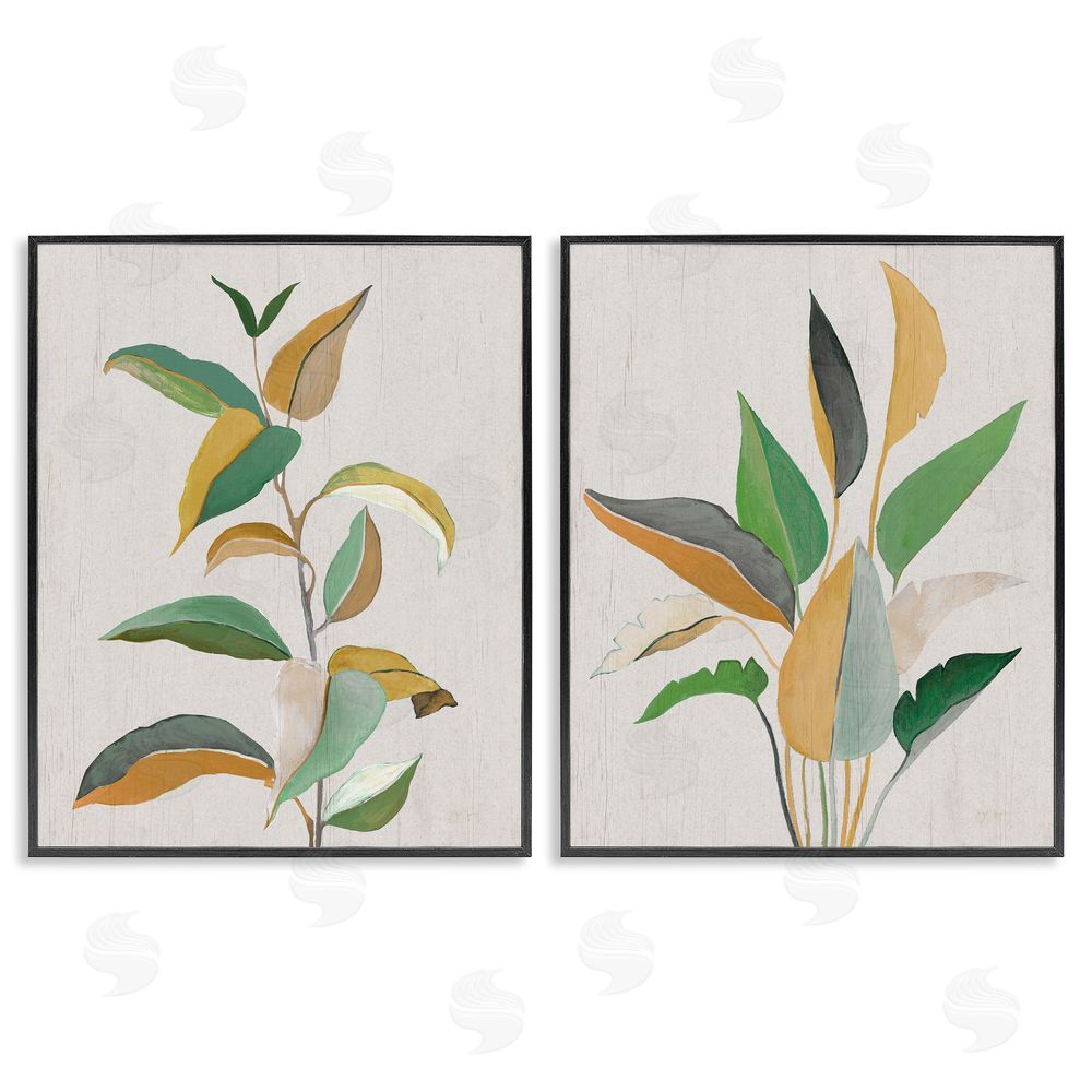 Janet Tava Modern Split Plant Leaves Black Framed Giclee Wall Art Print