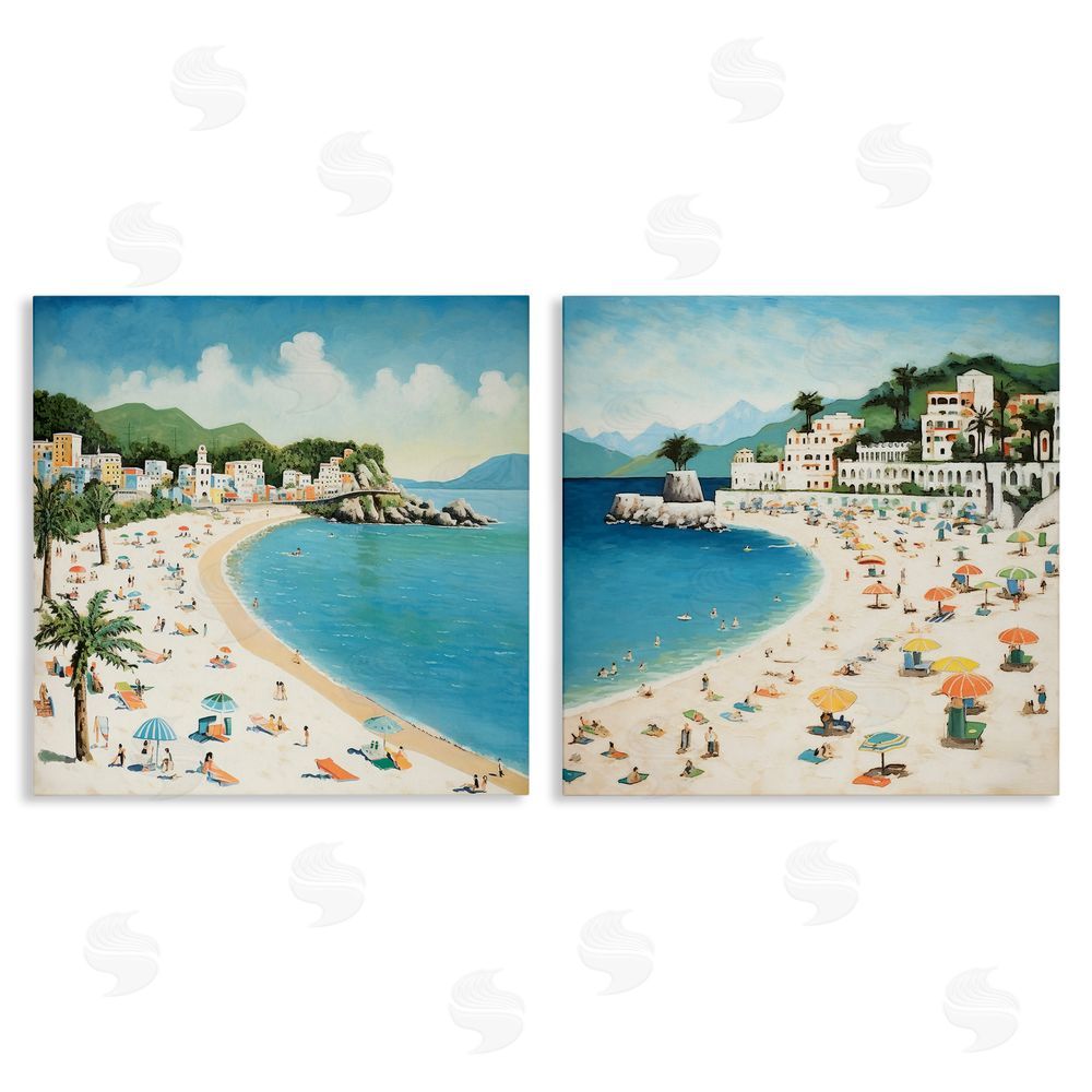 Lazar Studio Beach Goers on Curved Shore Canvas Wall Art Print