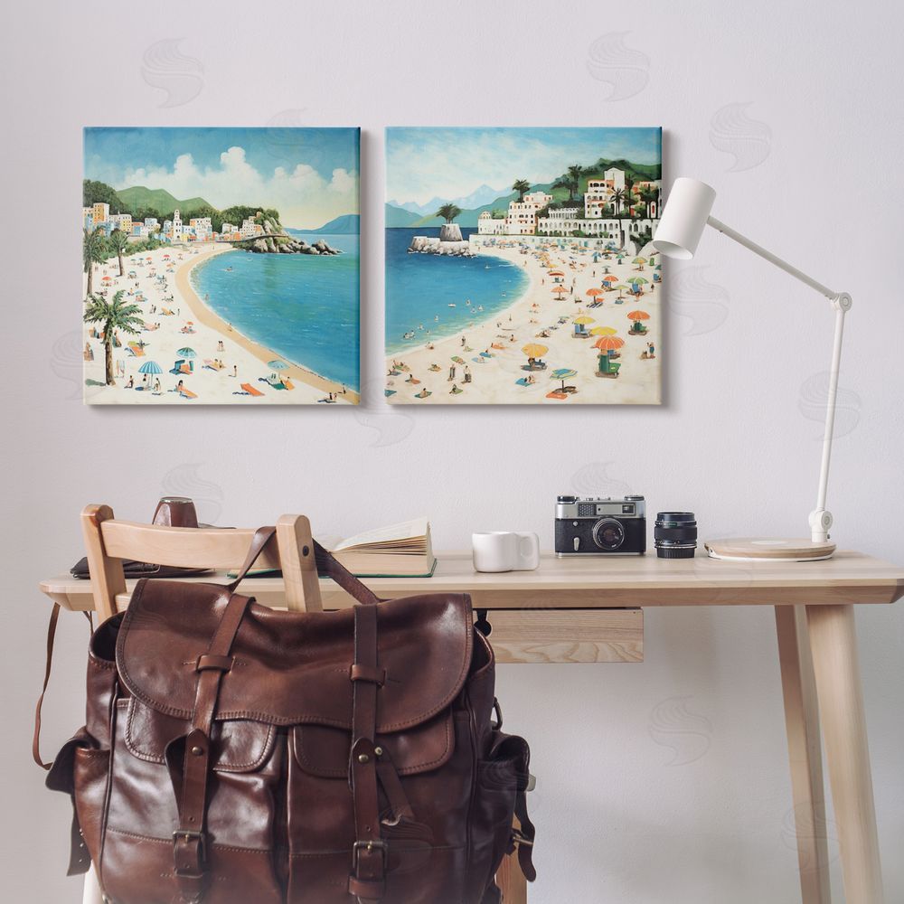 Lazar Studio Beach Goers on Curved Shore Canvas Wall Art Print in Room
