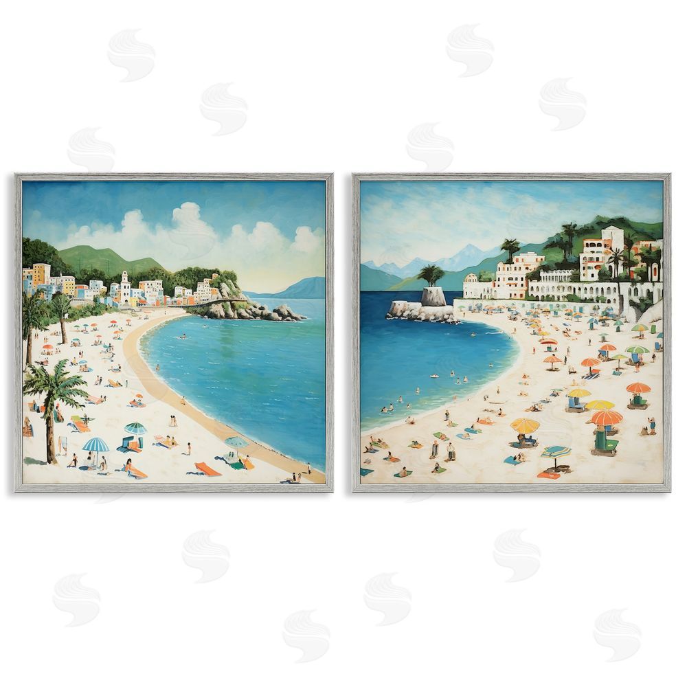 Lazar Studio Beach Goers on Curved Shore Gray Framed Giclee Wall Art Print