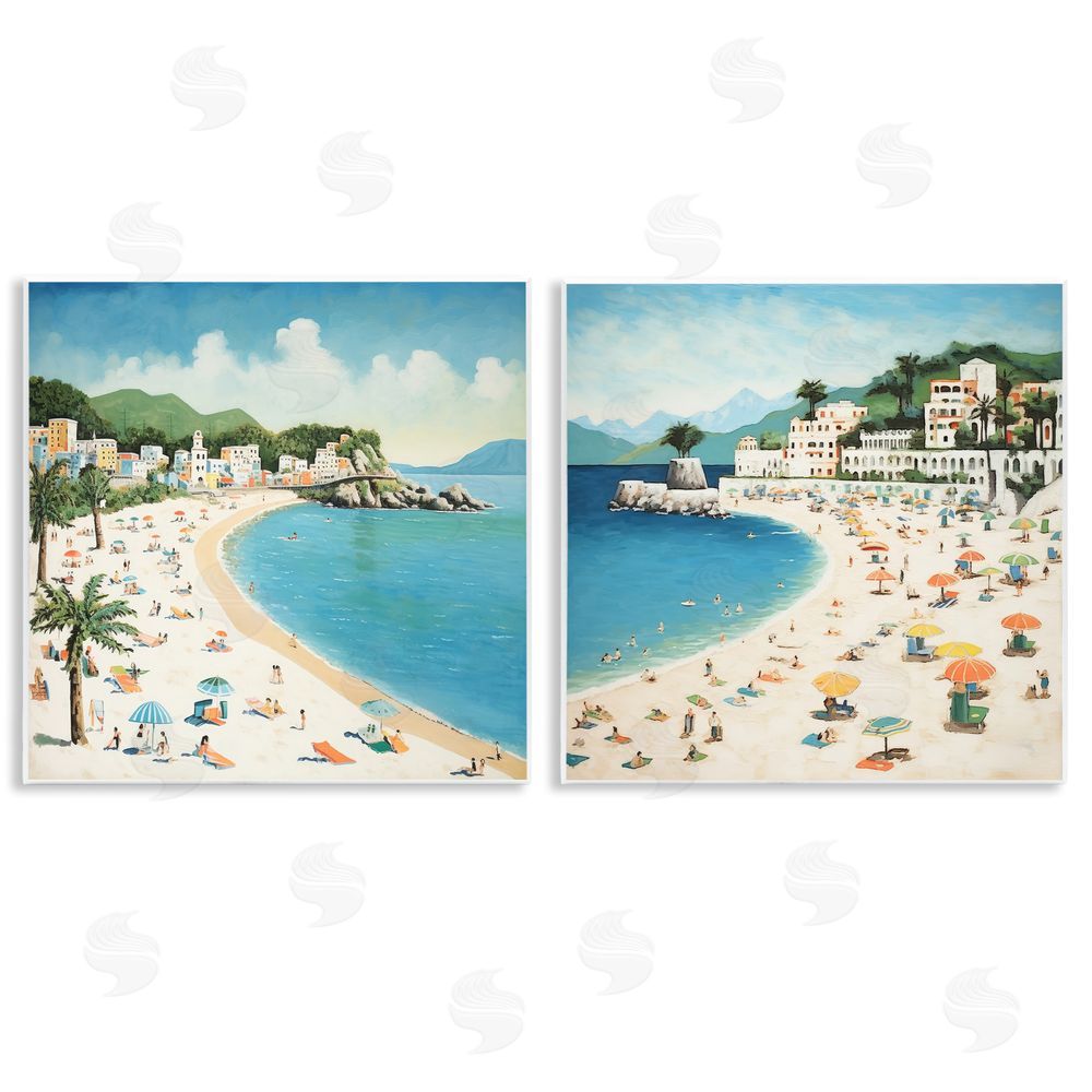 Lazar Studio Beach Goers on Curved Shore Wooden Wall Plaque Art Print